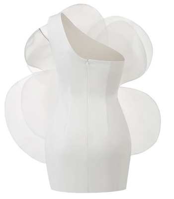 Apparel Custom Vendor High End Slanted Shoulder Flower Dress Sleeveless Skirt White Wedding Dress